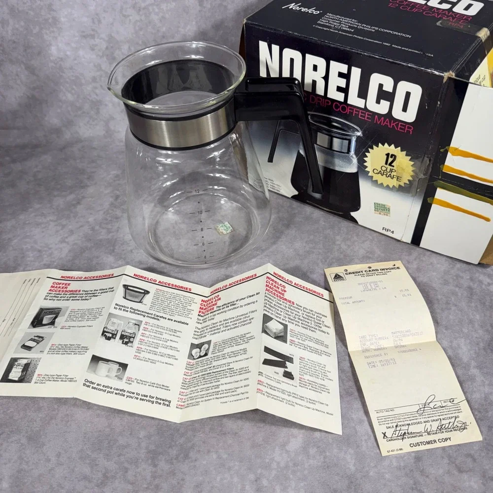 Vtg Norelco Automatic Drip Coffee Maker 12 Cup‎ Carafe RP4 Replacement NEW IN BO